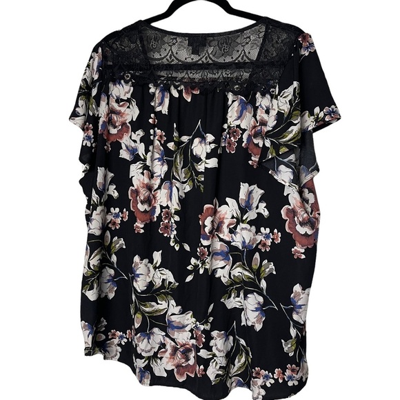 Torrid Black Floral Button Up Short Sleeve Blouse Size 1X - Picture 1 of 9